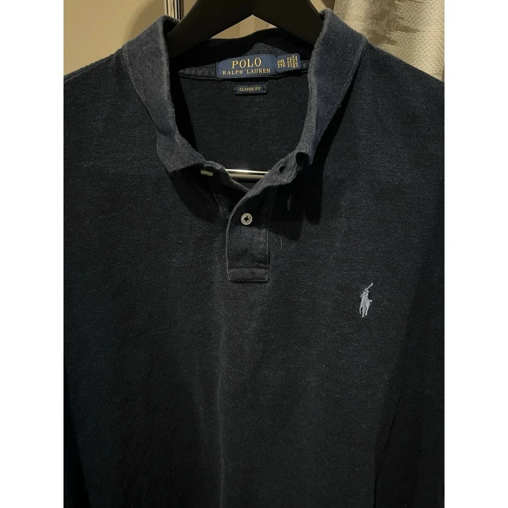 Polo Ralph Lauren XXL Classic Fit Navy Blue Shirt Lt Blue Polo Player Embroidery